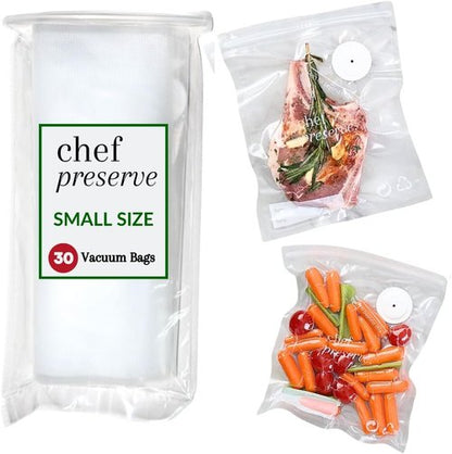Chef Preserve Reusable Vacuum Sealer Bags - 30 BPA-Free Small Food Storage Bags (8 x 10 in) | Odor-Resistant & Leak-Proof