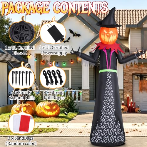 Halloween Inflatable 9FT Giant Pumpkin Witch with Lights - 9ft Pumpkin Man Variant