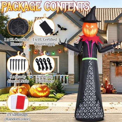 Halloween Inflatable 9FT Giant Pumpkin Witch with Lights - 9ft Pumpkin Man Variant