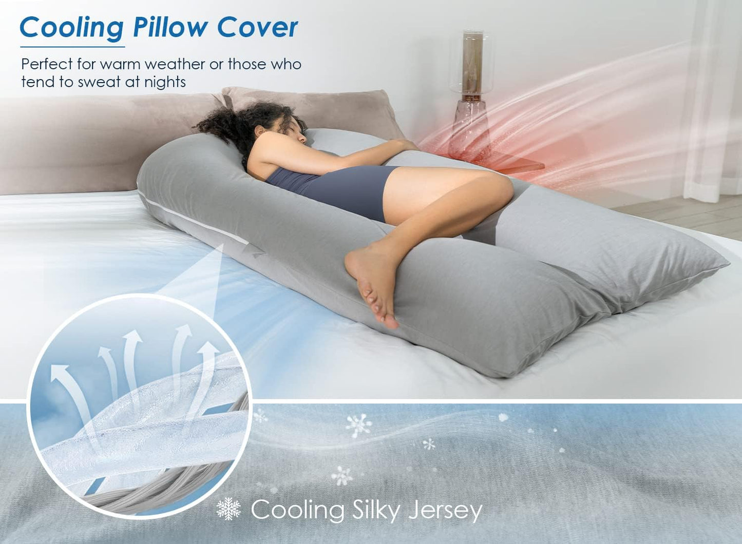 Queen Rose Extra Long U-Shaped Body Pillow - Cooling Maternity Support Pillow, 65 Inch, Grey