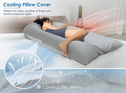 Queen Rose Extra Long U-Shaped Body Pillow - Cooling Maternity Support Pillow, 65 Inch, Grey