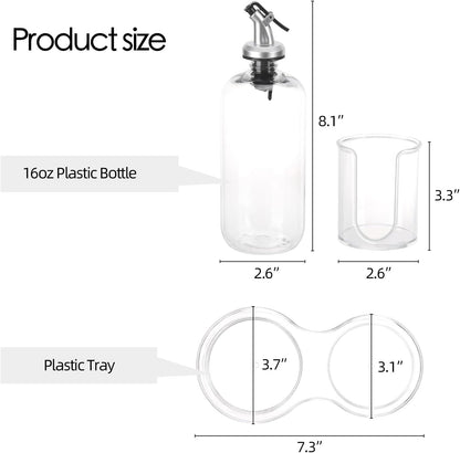 Tbestmax Mouthwash Dispenser - Clear 16oz Pump Bottle with Cup Holder & Tray for Bathroom Organization