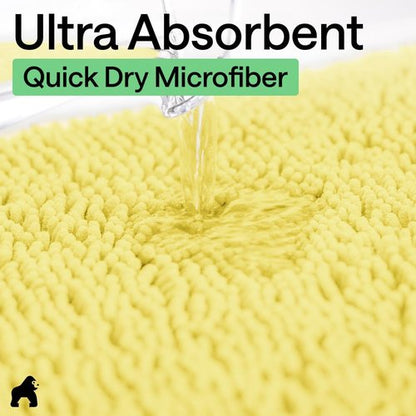 GORILLA GRIP Bath Rug Mat - Soft Absorbent Chenille | Quick Dry Microfiber, 36x24, Yellow