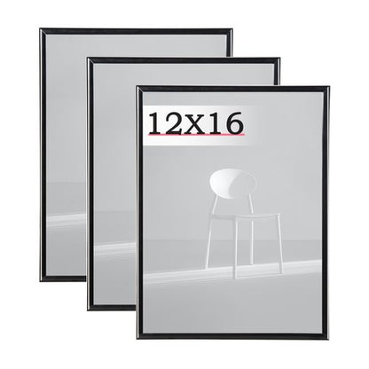 Scholartree 12x16 Picture Frame Black 3 Pack, Scratch-Proof Poster Frames 12 x 16 for Wall - Slide-In Strips, Horizontal or Vertical Wall Mounting