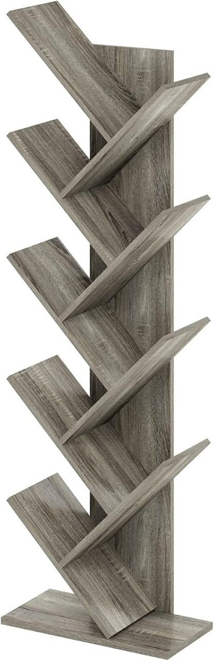 Furinno Tree Bookshelf - 9-Tier Angled Open Bookcase | Stylish French Oak Design, 8.4 x 15.7 x 50.9 Inches
