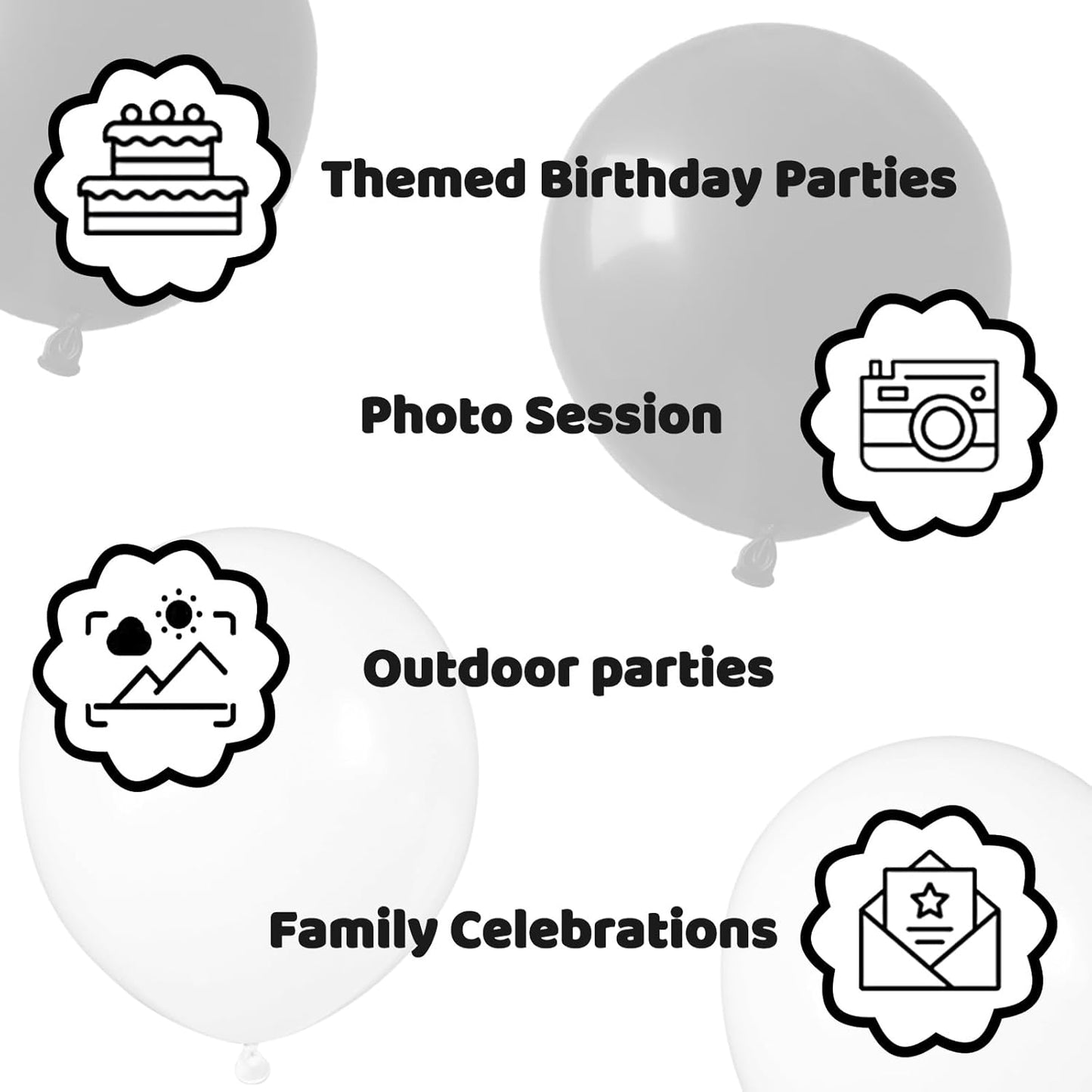 Skiennix 100 Pcs Black & White Balloons - 12 Inch Thickened Latex for Birthday & Wedding Decor