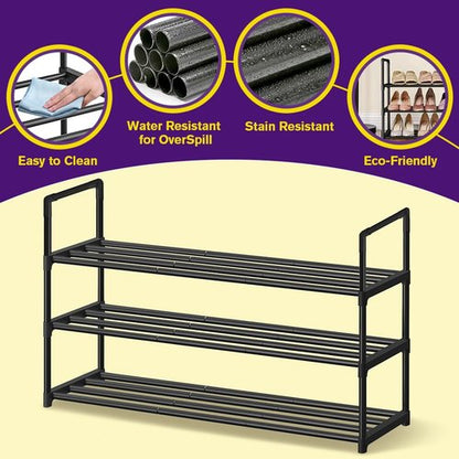 XSBAIHUO Shoe Rack - Metal Shoe Rack Organizer - Stackable Shoe Storage Shelf for Entryway, Closet, Bathroom 30cm(D) x 92cm(W) x 55cm(H) -Black (3-Tier)