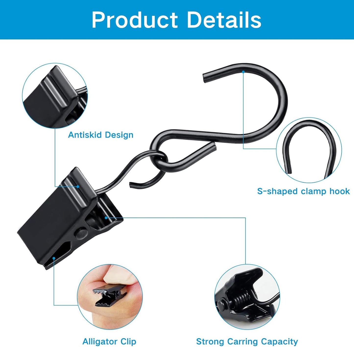 Skiennix 50Pcs Metal Curtain Hanging Clips - Anti-Rust S Hooks for Outdoor String Lights & Decor