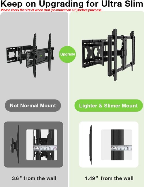 USX MOUNT Ultra Slim TV Wall Mount for Most 37-82 inch Television, Full Motion TV Mount Dual Swivel Articulating Tilt 6 Arms, Up to 120lbs, VESA 600x400mm, Max 16" Wood Studs, XML602-K