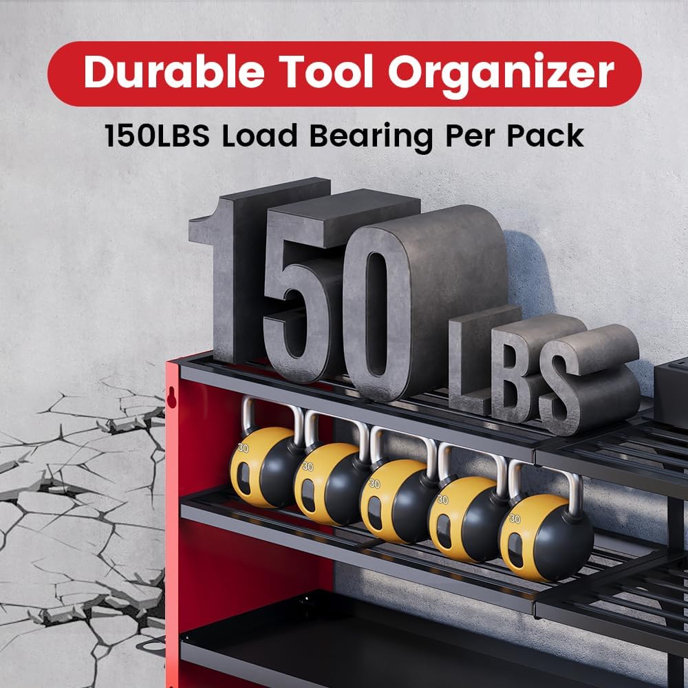 Power Tool Organizer by [Brand Name] - Heavy Duty Wall Mount Shelf with 400lbs Capacity | 12 Slots & 8 Outlets
