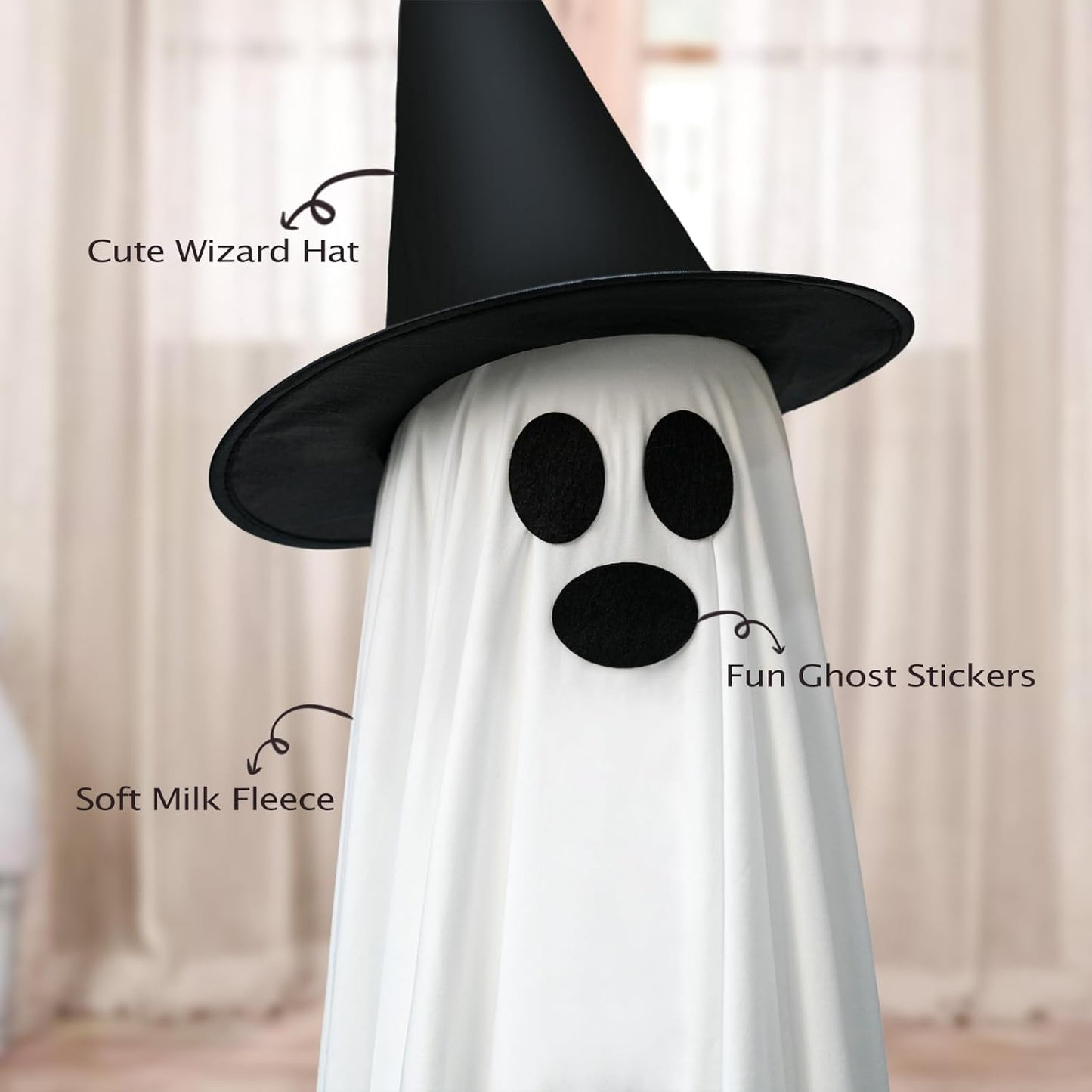 Skiennix Halloween Decorations - Light-Up Spooky Ghosts with LED Strip & Witch Hats | 2 Large Indoor/Outdoor Decor