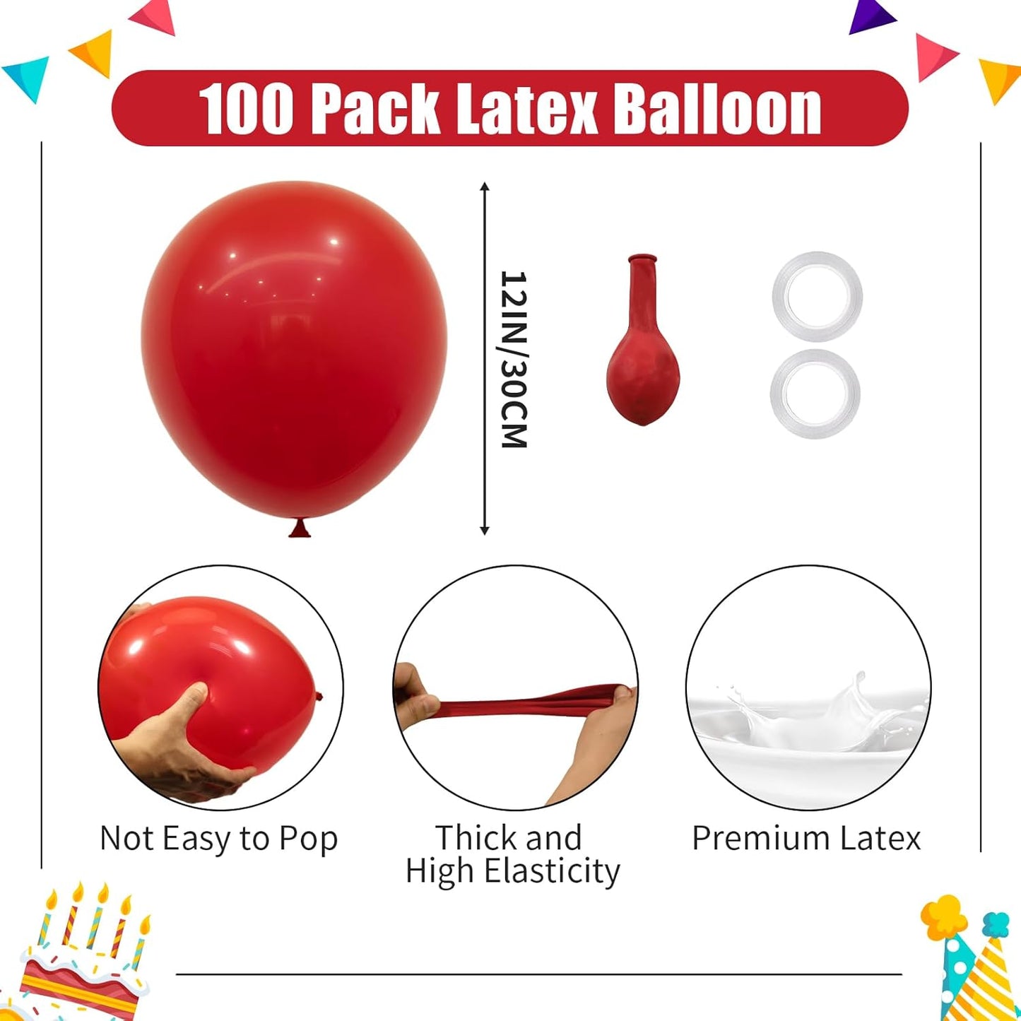 Skiennix 12-Inch Red Latex Balloons - 100 Pack for Birthday, Wedding, Anniversary & Baby Shower Decor