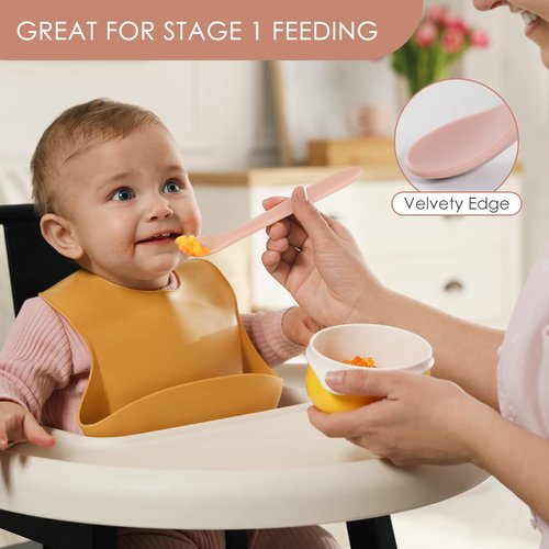 6-Piece Silicone Baby Feeding Spoons, First Stage Infant Spoons, Soft-Tip Easy on Gums I Baby Training Spoon | Infant Utensils Feeding Supplies, Dishwasher & Boil-proof