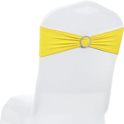 MDS Spandex Chair Sashes - Premium Stretch Covers with Buckle Slider for Weddings & Events | Pack of 50 - Yellow