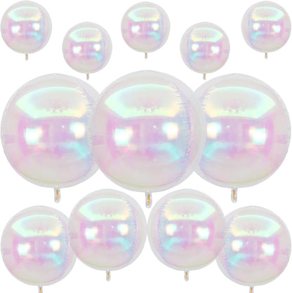 Skiennix 12Pcs Iridescent Round Foil Balloons - Holographic 4D Clear Balloons for Birthday & Wedding Decor