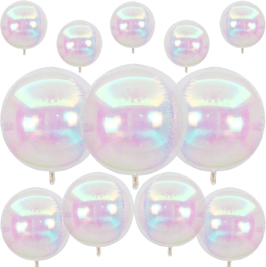 Skiennix 12Pcs Iridescent Round Foil Balloons - Holographic 4D Clear Balloons for Birthday & Wedding Decor