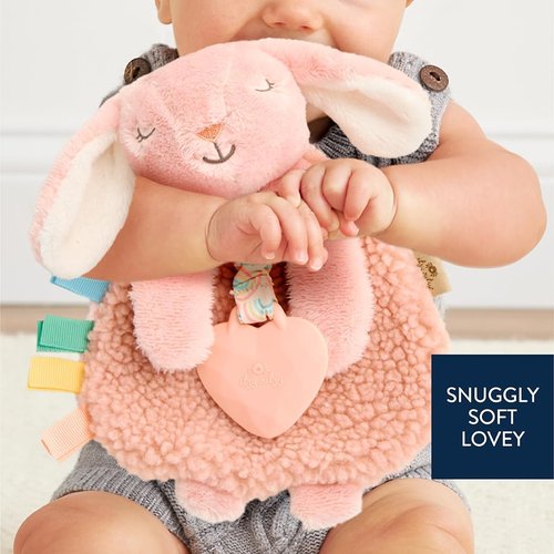 Itzy Ritzy - Itzy Lovey Baby Blanket with Teether & Textured Ribbons | Crinkle Sound, Sherpa Fabric (Pink Bunny)