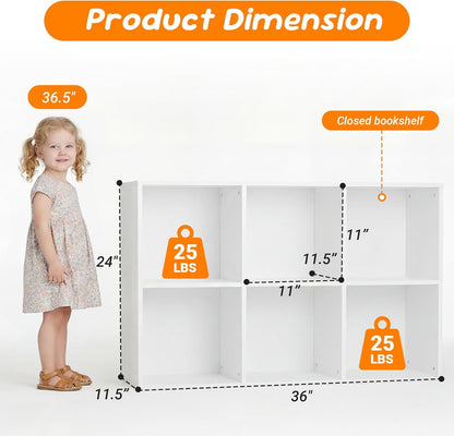 Regine Switzerland 6 Cube Storage Organizer - White Kids Cubby Bookshelf with Anti-Tip Kit