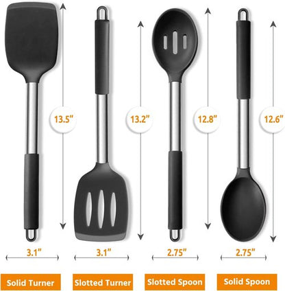 E-far Silicone Cooking Utensils Set - Heat Resistant & Non-Toxic for Non-Stick Cookware | 4-Piece Black Set