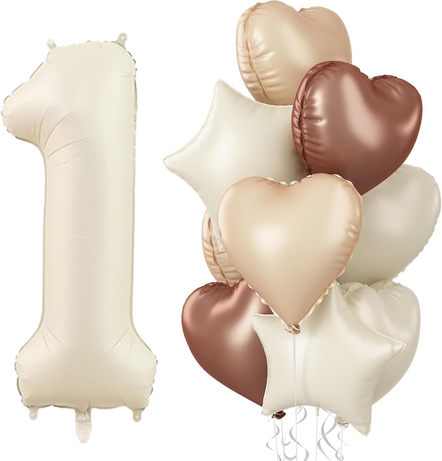 Skiennix 40-Inch Cream Heart Balloon - Beige & Tan Foil Number 1 for 1st Birthday & Baby Shower Decor