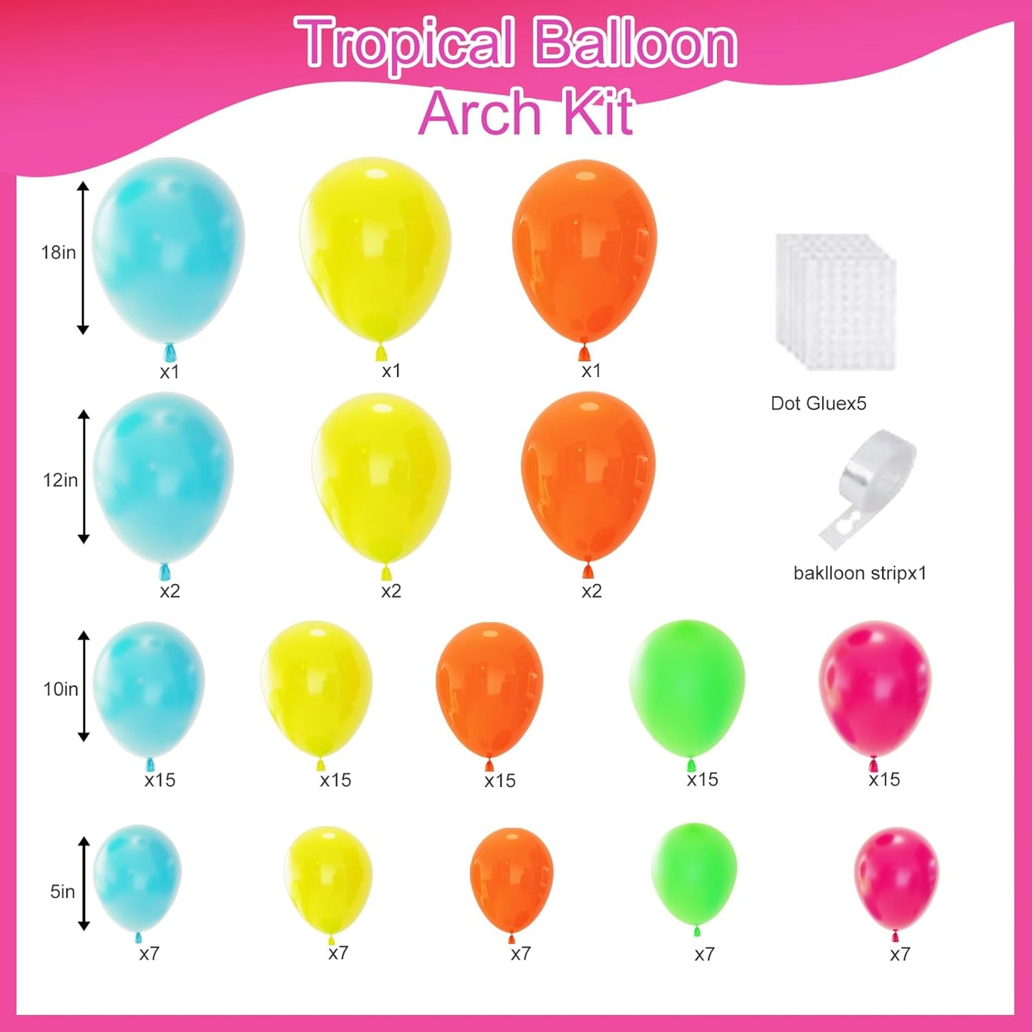Tropical Balloon Arch Kit - 119 Pcs Hawaiian Latex Balloons for Summer Party Decor | Wedding & Birthday
