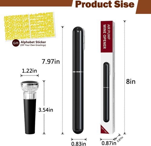 Air Pressure Wine Opener & Vacuum Stopper Set - NUCOKRS Pen Style Corkscrew with Foil Cutter, Opens in 3-7 Pumps, Preserves Wine Freshness, Idea Gift for Wine Lovers