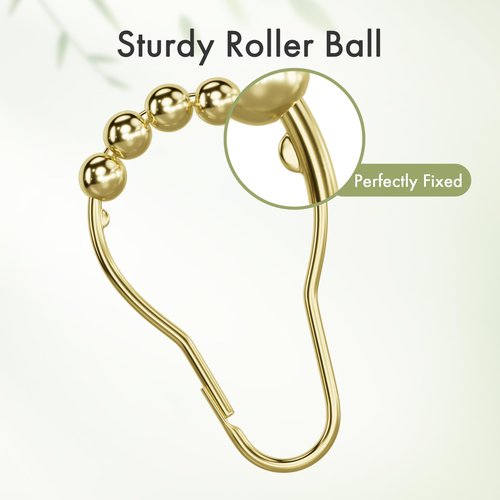Amazer Shower Curtain Rings, Rust-Resistant Metal Shower Hooks Ring Shower Rings for Curtain Rolling Shower Curtain Hooks for Bathroom Shower Rod Shower Curtain Hangers, Set of 12, Gold