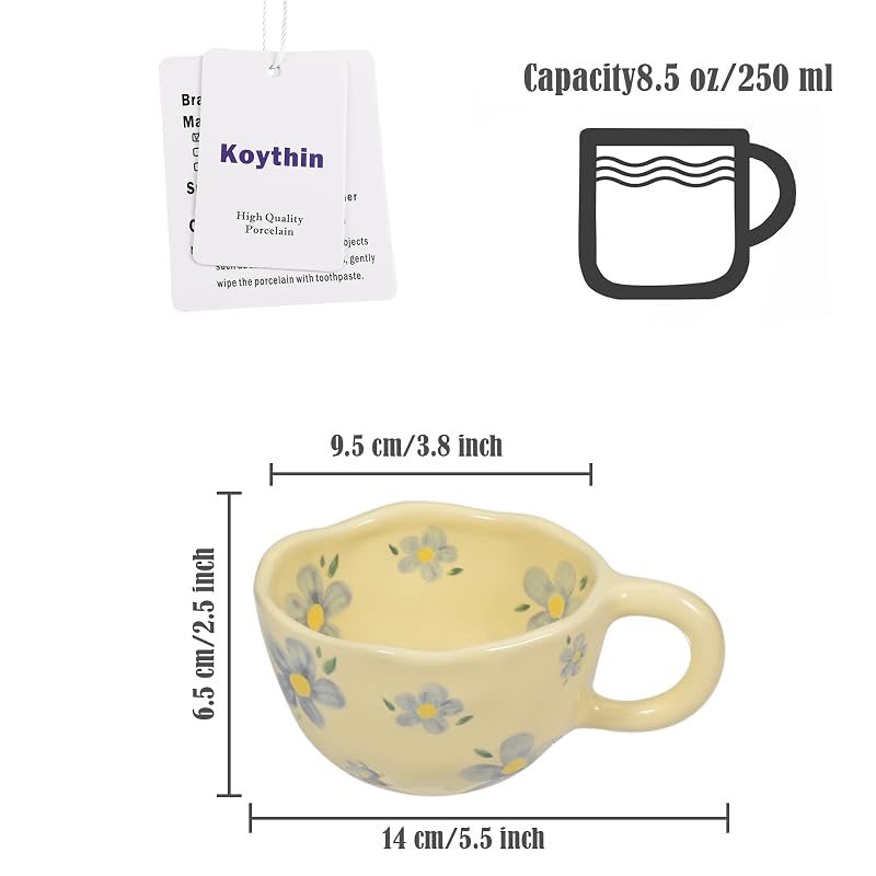 Koythin 8.5oz Floral Ceramic Mug - Blue Flower Coffee Tea Cup (Variation: Blue Flower)