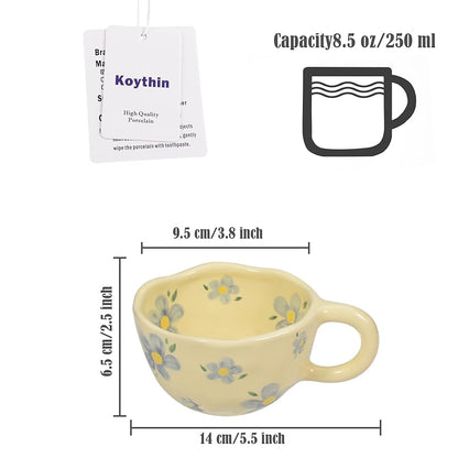 Koythin 8.5oz Floral Ceramic Mug - Blue Flower Coffee Tea Cup (Variation: Blue Flower)