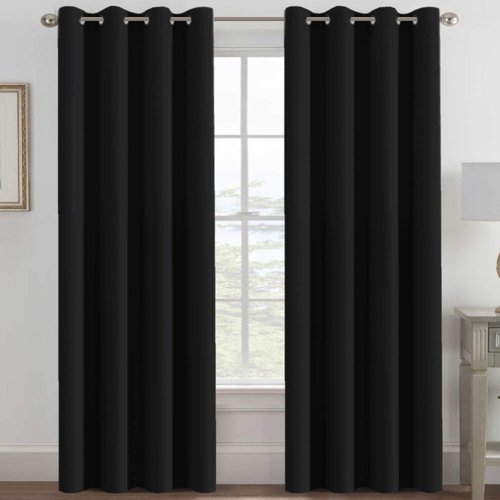 H.VERSAILTEX 100% Blackout Curtains - Thermal Insulated 96-Inch Panel for Bedroom & Living Room | Jet Black
