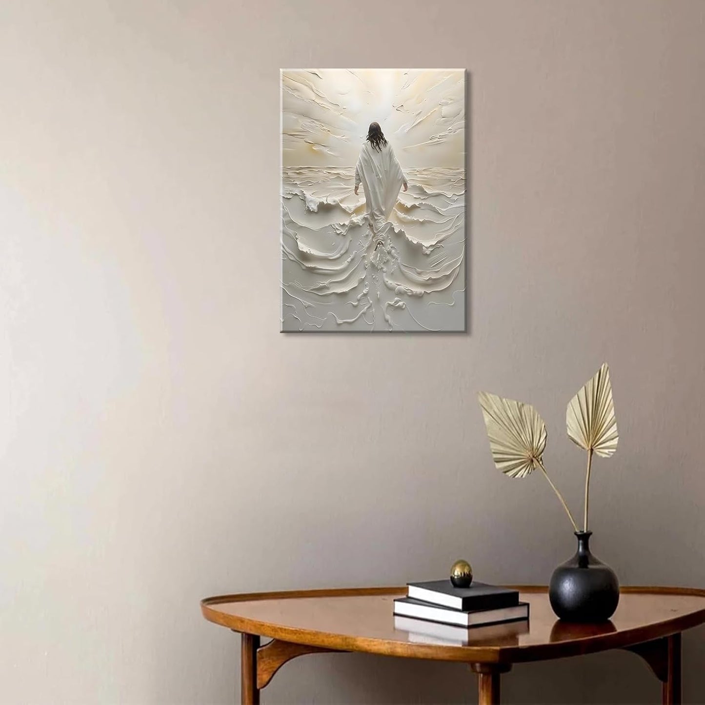 Regine Switzerland Abstract Jesus Walking on Water Canvas Wall Art - Modern Christian Decor 12x16in