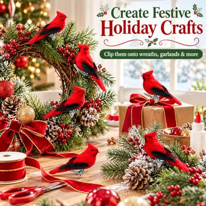 Set of 24 Clip-On Red Cardinal Christmas Tree Ornaments - 5 Inch Winter Wildlife Decor