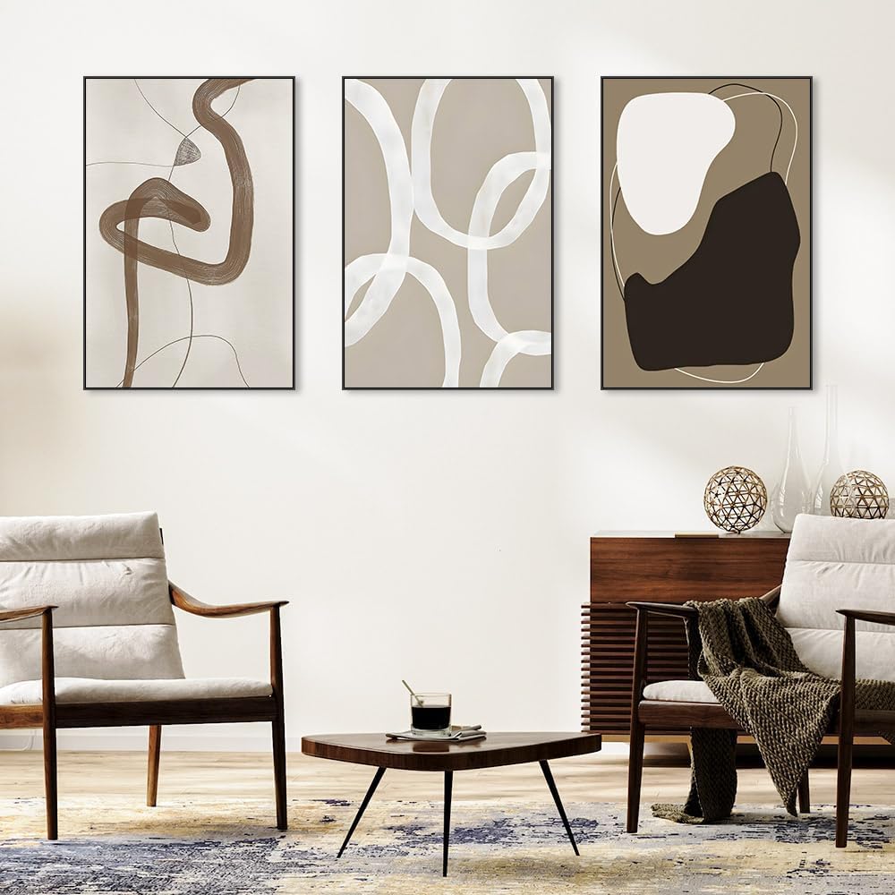 Skiennix Framed Canvas Wall Art Set - Abstract Paint Strokes in Black, White & Grey | 24" x 32" - Modern Minimalist Decor for Living Room, Bedroom & Office