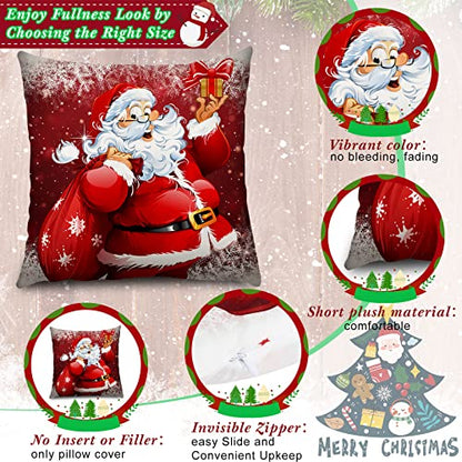 Christmas Pillow Covers 6 Pcs Soft Plush Santa Snowman & Bell Design - 20 x 20 Inches - Funny Style