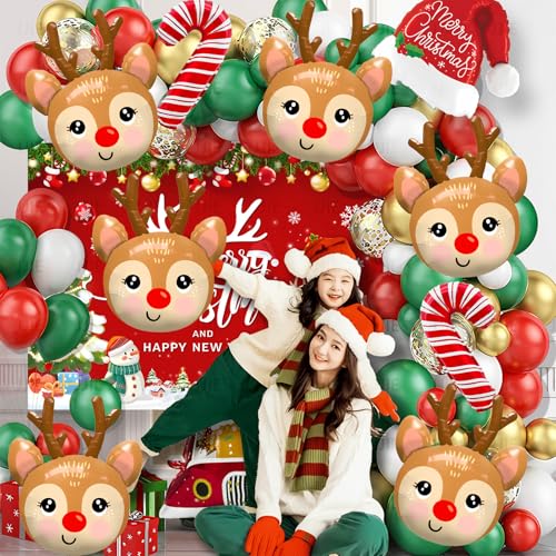 Reindeer Balloons Set - Christmas Foil Party Decor, Style 2, 6 Pieces