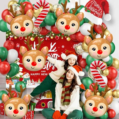 Reindeer Balloons Set - Christmas Foil Party Decor, Style 2, 6 Pieces