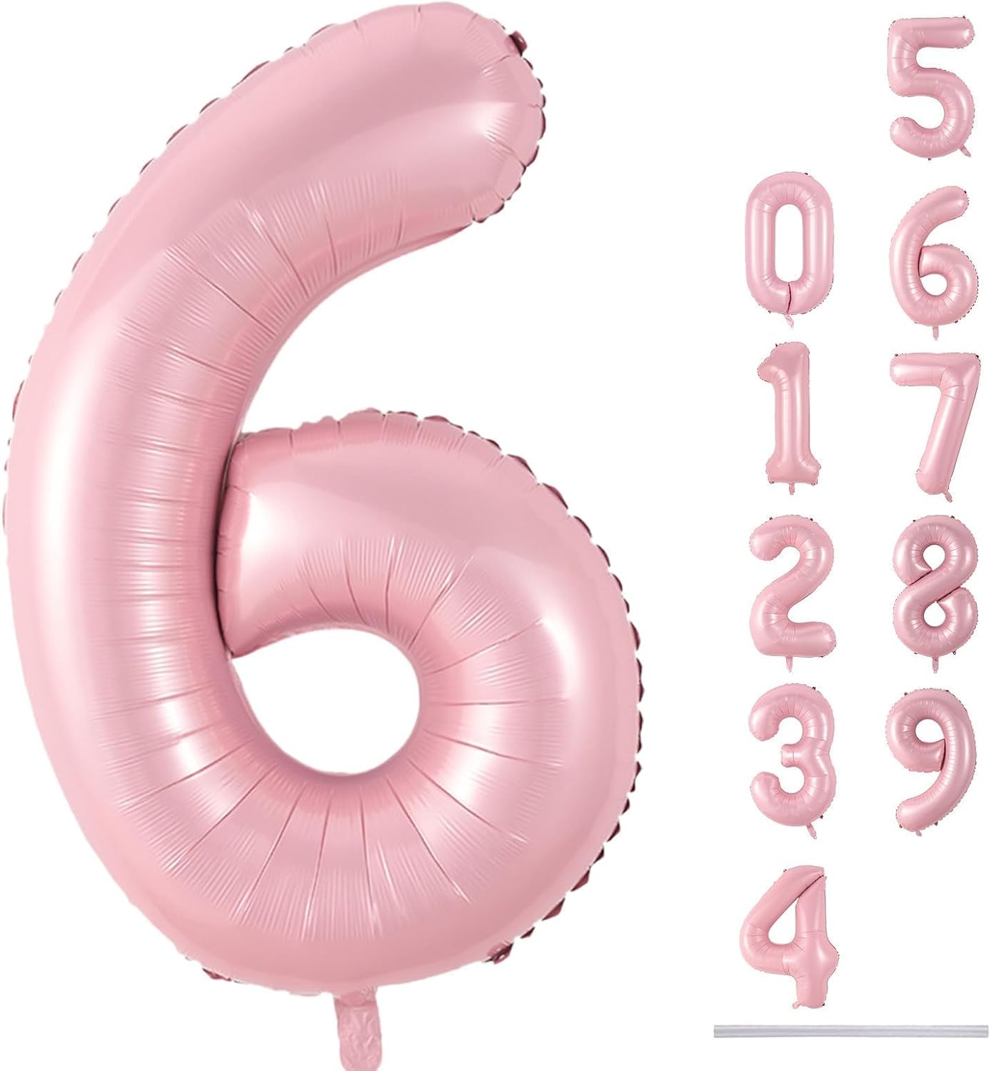 Pastel Pink Number 6 Balloons - 40 In Large Foil Helium Balloons for Girls' Birthday Party