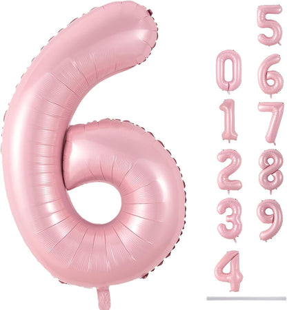 Pastel Pink Number 6 Balloons - 40 In Large Foil Helium Balloons for Girls' Birthday Party