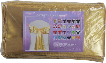 WELMATCH Gold Satin Chair Sashes - 50 Pcs Elegant Wedding & Party Decoration Bows (Gold)