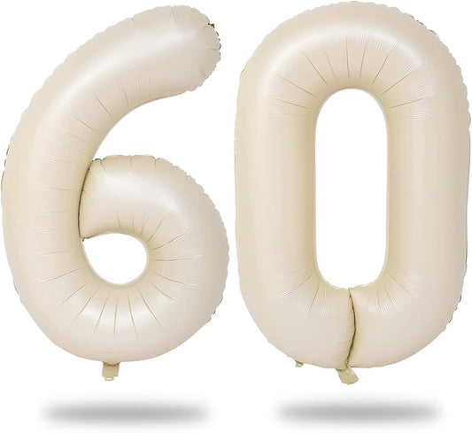 Skiennix 60th Birthday Balloons - 40 Inch Giant Beige Foil Self-Inflating 6 & 0 Helium Balloons for Party Decor