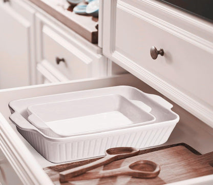 Ceramic Baking Dish Set by [Brand Name] - 2-Piece Rectangular Casserole Pans | 4.4QT & 1.8QT, Oven Safe, Dishwasher Safe, White