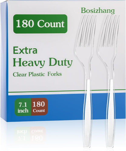 Skiennix 180 Count Heavy Duty Clear Plastic Forks - Durable, BPA-Free & Heat Resistant Utensils for Events