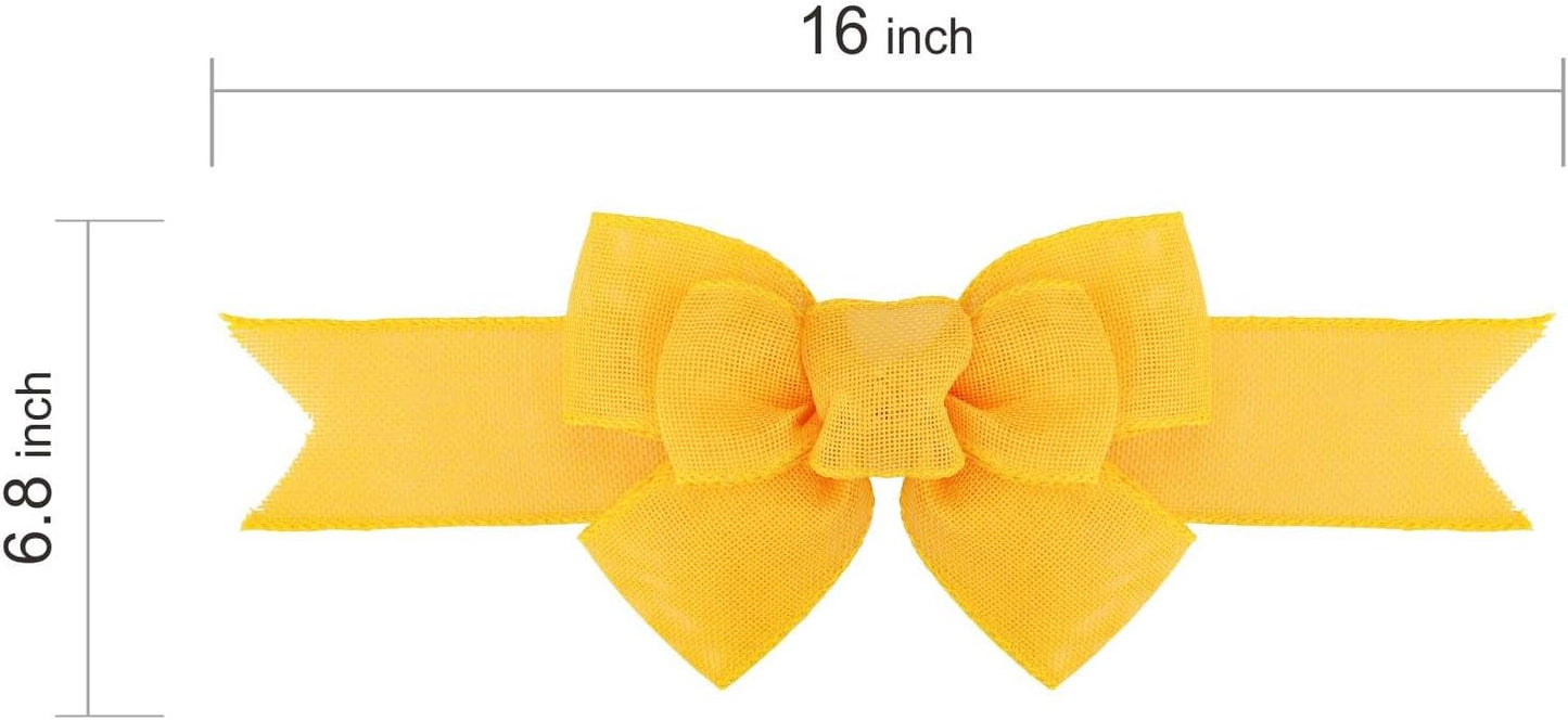 Meseey Yellow Wired Ribbon - Handmade Burlap Bows for Wreaths & Gift Wrapping | 2 Pcs Set