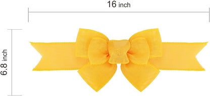 Meseey Yellow Wired Ribbon - Handmade Burlap Bows for Wreaths & Gift Wrapping | 2 Pcs Set