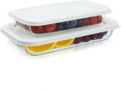 Navaris 4-Piece Glass Baking Dish Set - Versatile Casserole Dishes with Lids | 1.7qt & 2.3qt Sizes