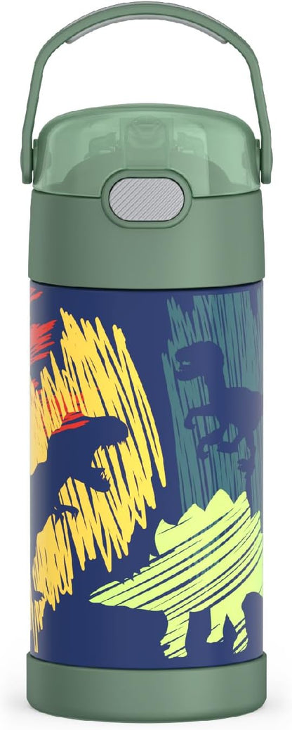 THERMOS FUNTAINER Water Bottle - 12 Ounce Kids Stainless Steel Vacuum Insulated with Straw | Dinosaurs Design