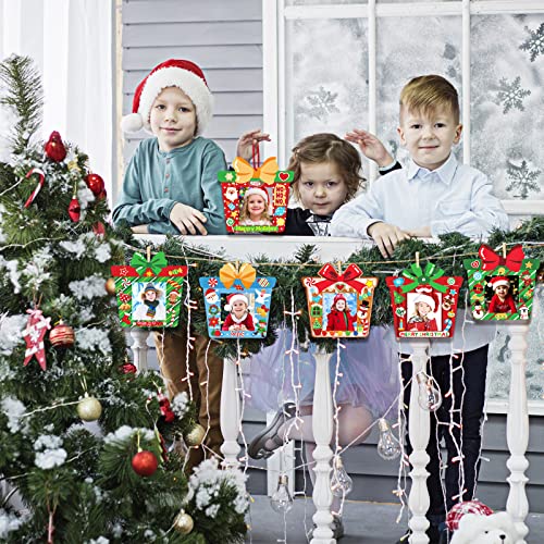 Funrous 96 Pack Christmas Picture Frame Ornaments with Stickers & Ropes - Holiday DIY Decorations