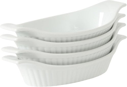 Gibson Home Gracious Dining Oval Au Gratin Baking Dishes - 4-Piece Set, 9 oz Ceramic Casserole Bowls, White