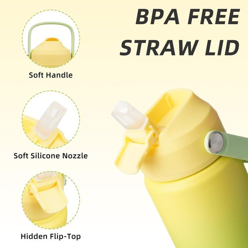 BJPKPK Insulated Water Bottle - 12oz Thermo Bottle with Straw Lid, Flex Handle & Non-Slip Boot, BPA Free, Fresh Green