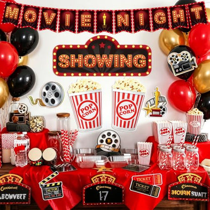 Halloween Movie Night Car Decorations Kit with Banner and Balloons - Variation of Movie Night